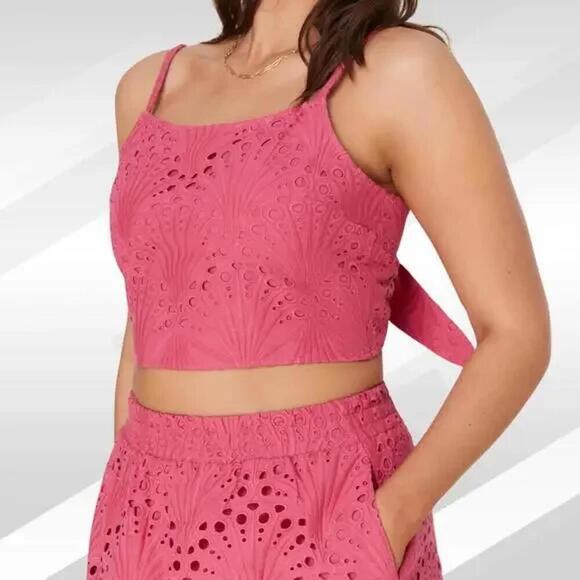 2/$30 Andie The Santiago Crop Top Eyelet Rosette Size XXXL | Feminine Summer Top - Picture 1 of 7